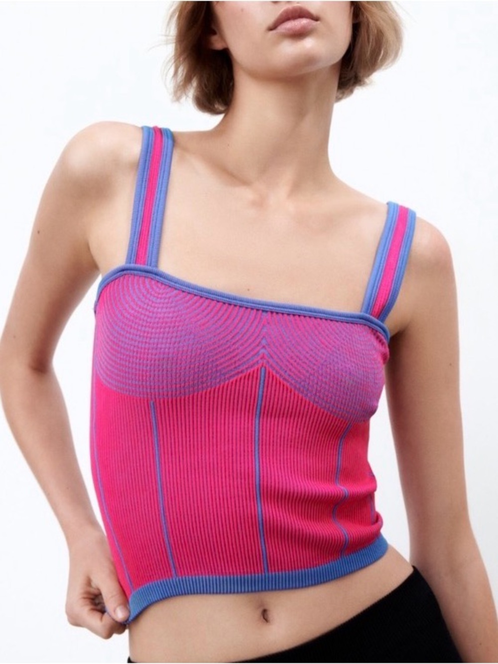 Zara Pink and Blue Ribbed Crop Tank
